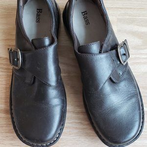 Bass Kathy Monk Strap Shoes Size 8 W Brown Genuine Leather Buckle Slip on Oxford